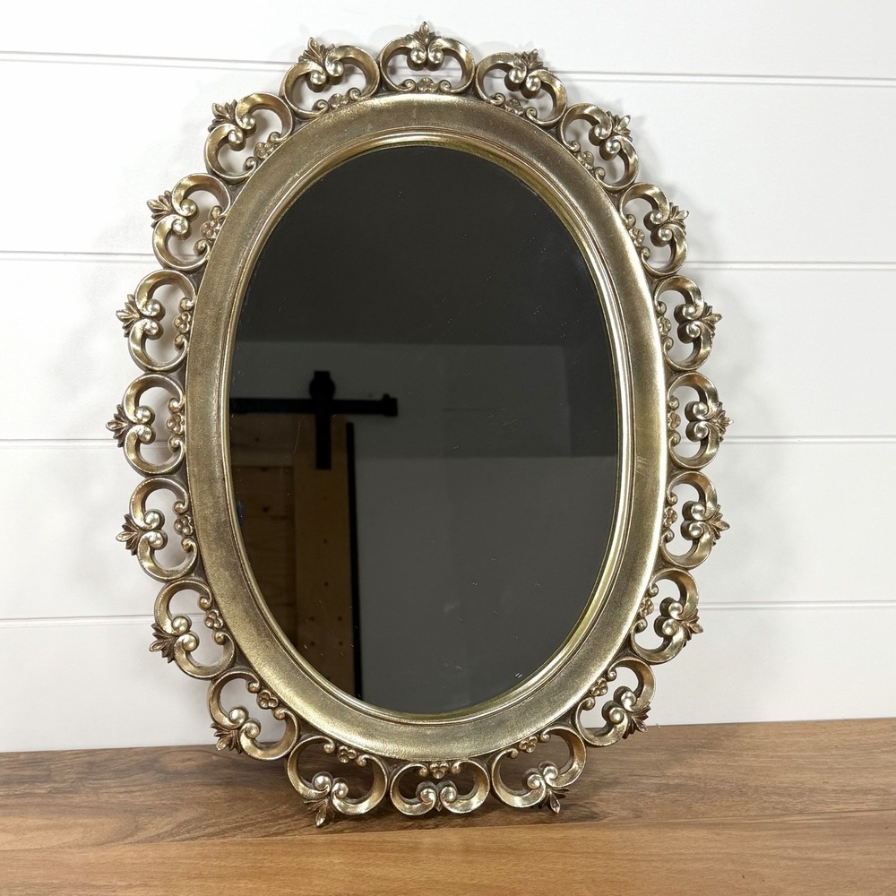 Vintage Roco 1960s Mirror Hollywood Regency Mcm Gold Frame Ornate Oval